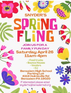 Decorative image advertising April 26 Snyder Spring Fling